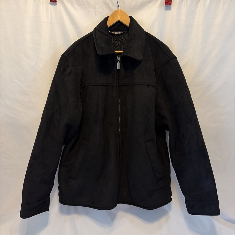 Weatherproof Men's Black Sherpa Lined Faux Suede Full Zip Jacket Coat - Size L